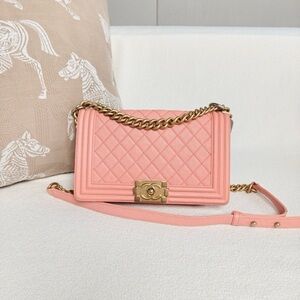 Chanel Pink Caviar medium le boy crossbody bag